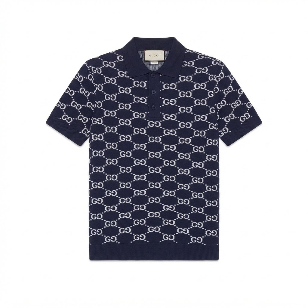 Gucci GG cotton knit jacquard polo navy